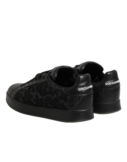 Dolce & Gabbana Black Floral Lace Low Top Sneaker Shoes