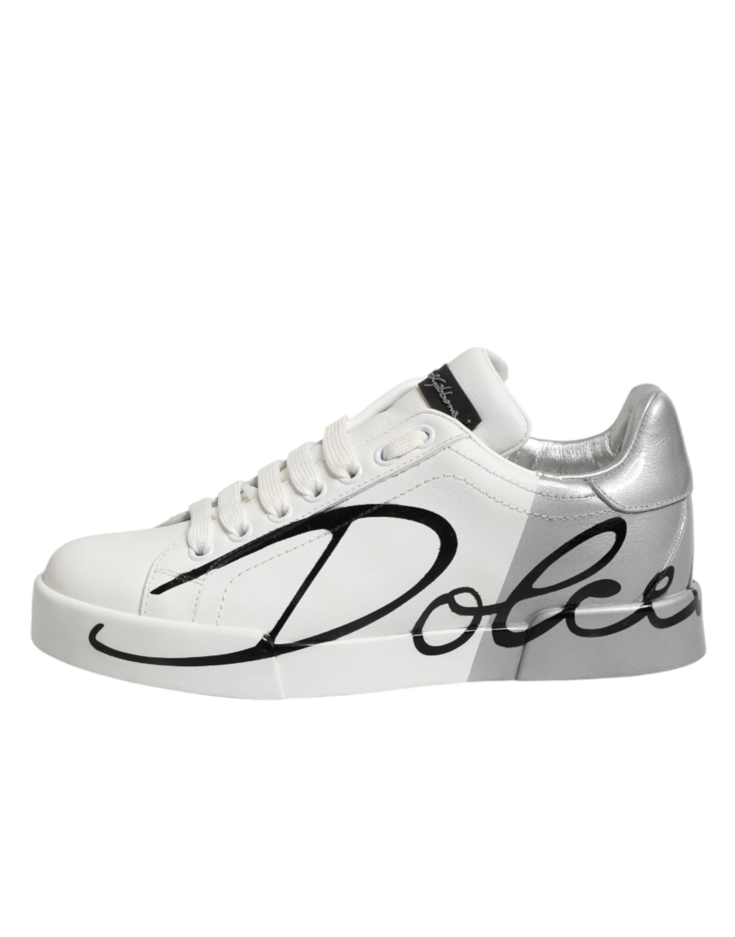 Dolce & Gabbana White Gray Low Top Leather Sneaker Shoes