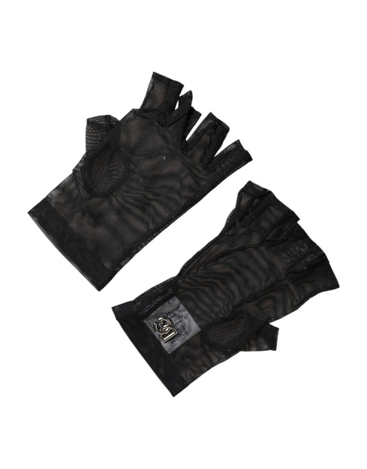 Dolce & Gabbana Black Nylon Wrist Length Fingerless Mitten Gloves