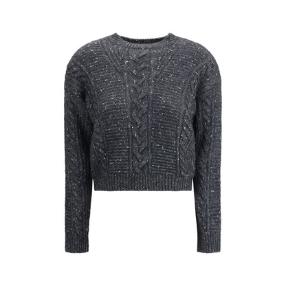 Max Mara cropped boxy Sweater in alpaca-blend yarn interwoven with metallic fibers
