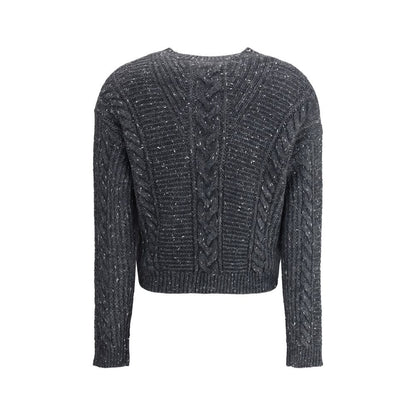 Max Mara cropped boxy Sweater in alpaca-blend yarn interwoven with metallic fibers