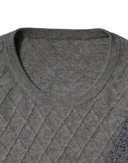 Ballantyne Gray Cashmere Argyle Intarsia Knit Crew Neck Men Sweater