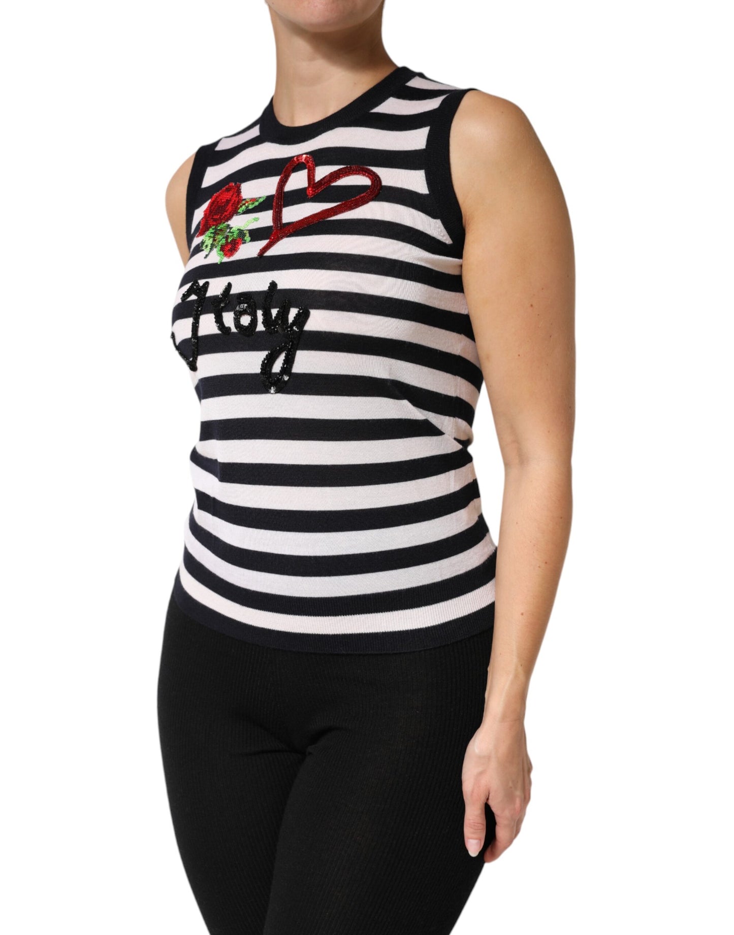 Dolce & Gabbana Black White Cashmere Silk Sleeveless Top