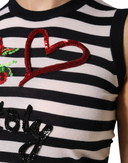 Dolce & Gabbana Black White Cashmere Silk Sleeveless Top