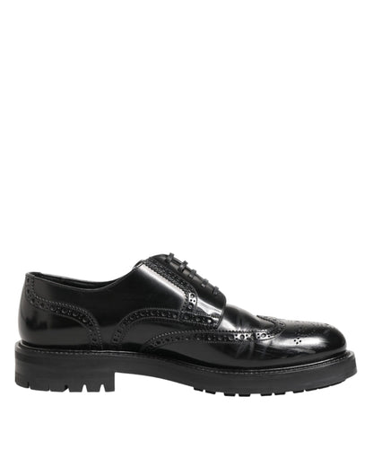 Dolce & Gabbana Black Calfskin Leather Derby Men Dress Shoes