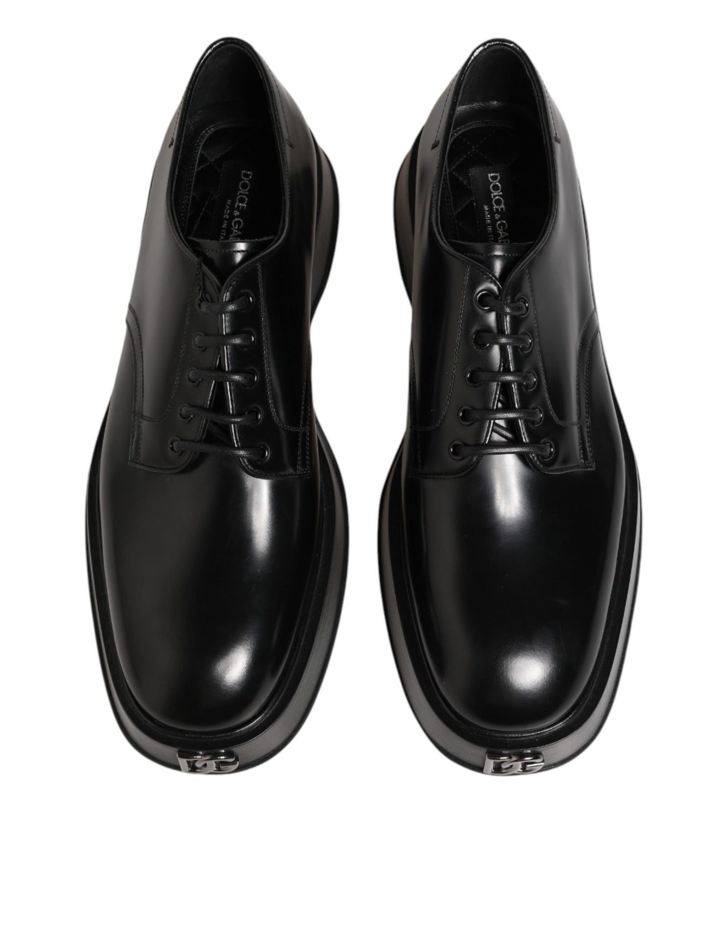 Dolce & Gabbana Black Calfskin Leather Men Derby Dress Shoes