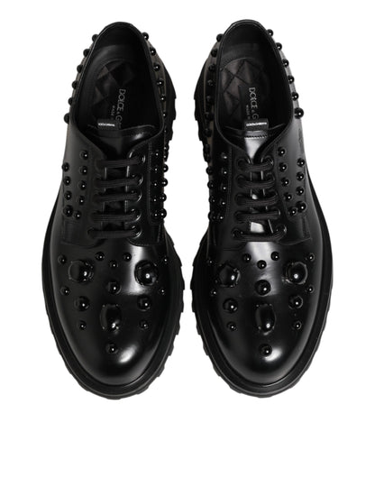 Dolce & Gabbana Black Leather Studded Men Formal Derby  Shoes