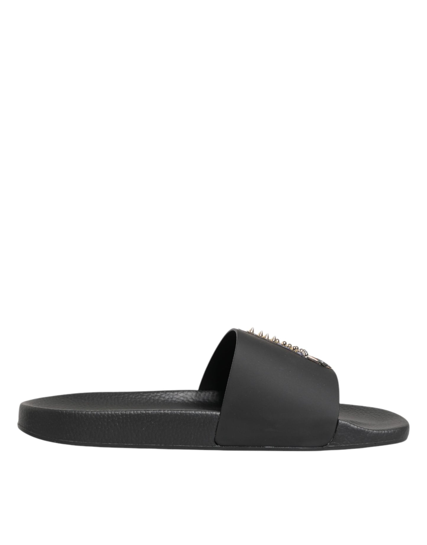 Dolce & Gabbana Black Leather Slides Sandals Beachwear Shoes