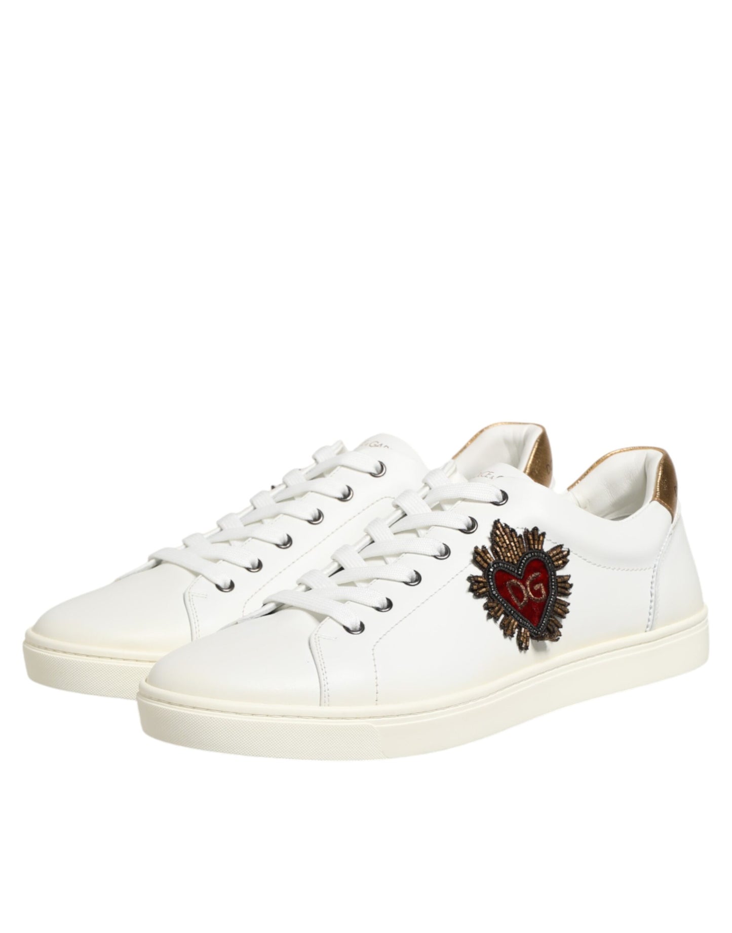 Dolce & Gabbana White Heart Embellished Sneakers Shoes