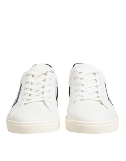 Dolce & Gabbana White Blue Leather Logo Patch Sneakers Shoes
