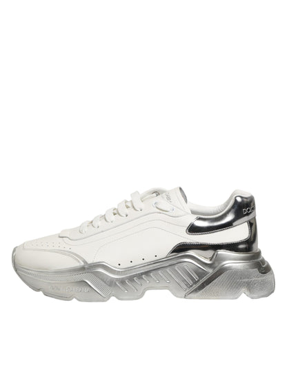 Dolce & Gabbana White Silver Daymaster Low Top Sneakers Shoes