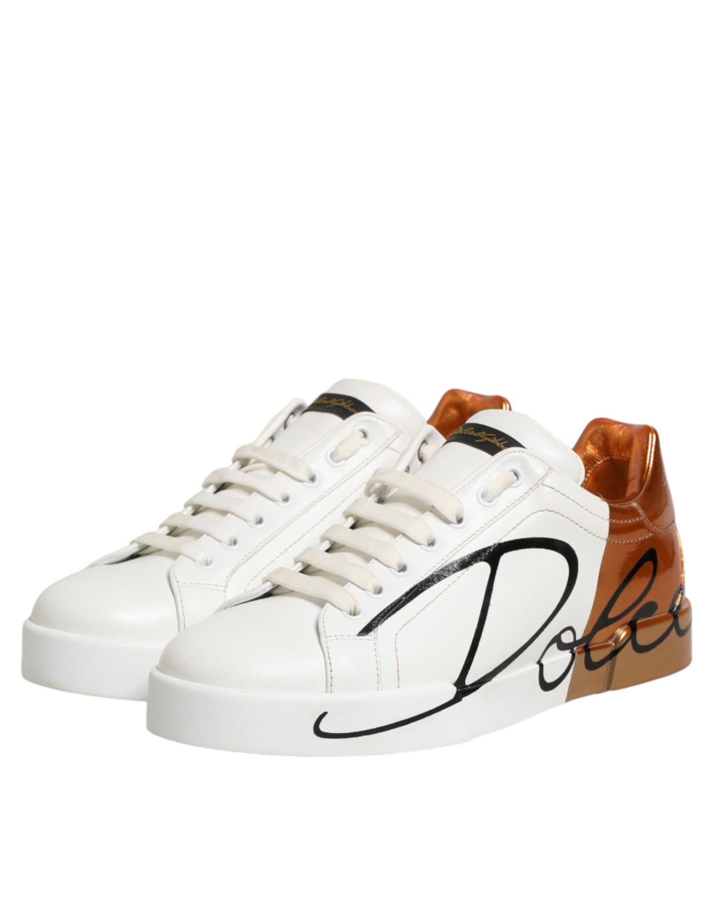 Dolce & Gabbana White Brown Leather Low Top Sneakers  Shoes