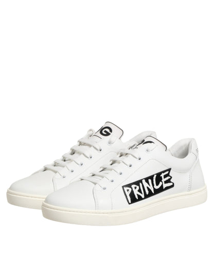 Dolce & Gabbana White Prince Leather Low Top Men Sneakers Shoes