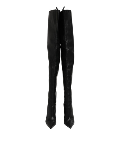 Dolce & Gabbana Black Leather Stiletto Knee High Boots Shoes