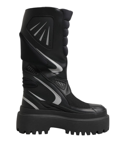 Dolce & Gabbana Black Leather Mid Calf Biker Boots Shoes