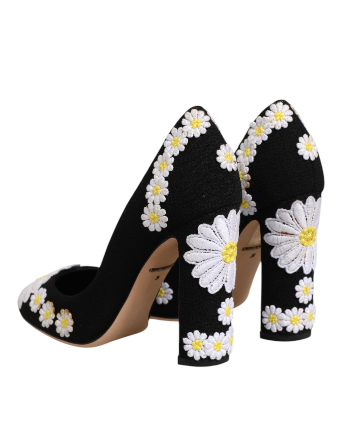Dolce & Gabbana Black Wool Suede Daisy Heels Pump Shoes