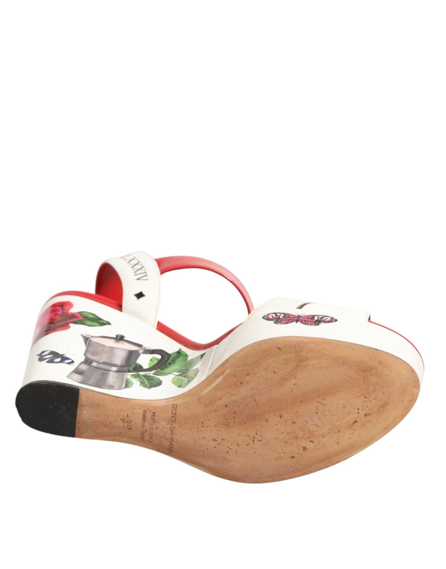 Dolce & Gabbana White Floral Ankle Strap Wedge Sandals Shoes