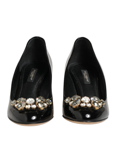 Dolce & Gabbana Black Leather Crystals Heels Pumps Shoes