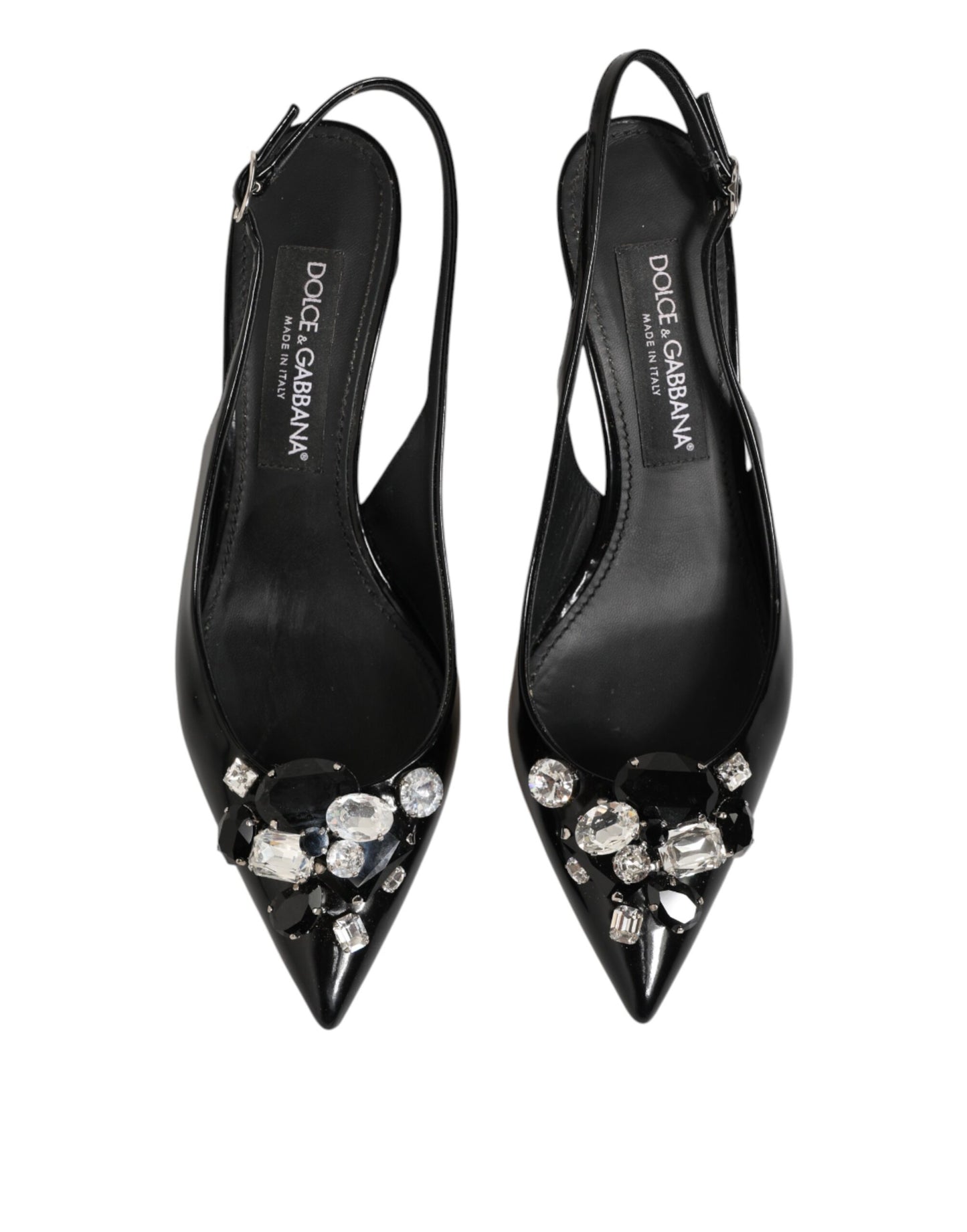 Dolce & Gabbana Black Patent Leather Crystal Slingback Shoes