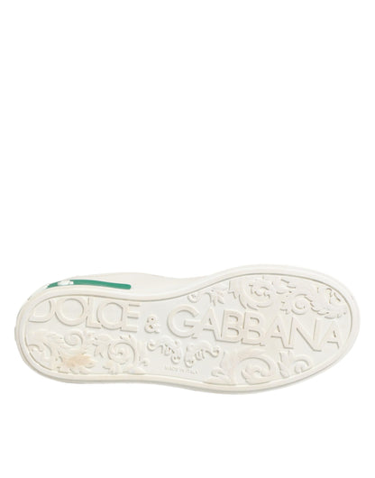 Dolce & Gabbana White Green Leather Low Top Sneakers Shoes