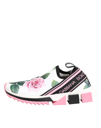 Dolce & Gabbana White Rose Print Sorrento Sneakers Shoes
