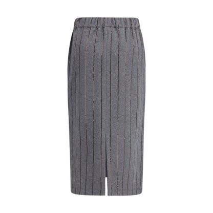Brunello Cucinelli Gray Polyester Midi Skirt