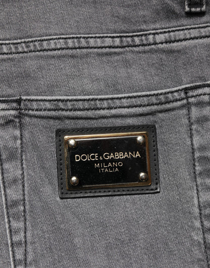 Dolce & Gabbana Gray Cotton Mid Waist Skinny Denim Jeans