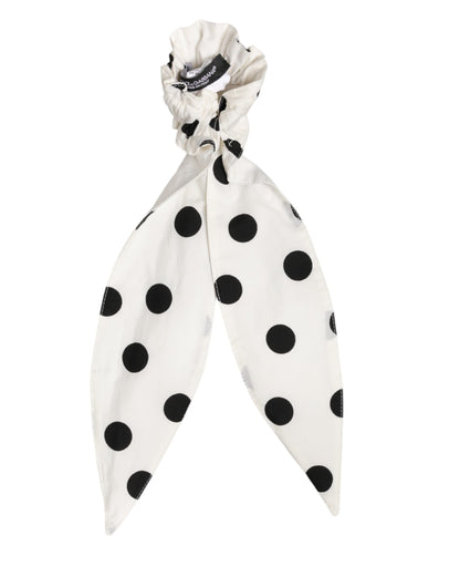 Dolce & Gabbana Scrunchie White Cotton Polka Dot Scarf Tie Accessory Hair