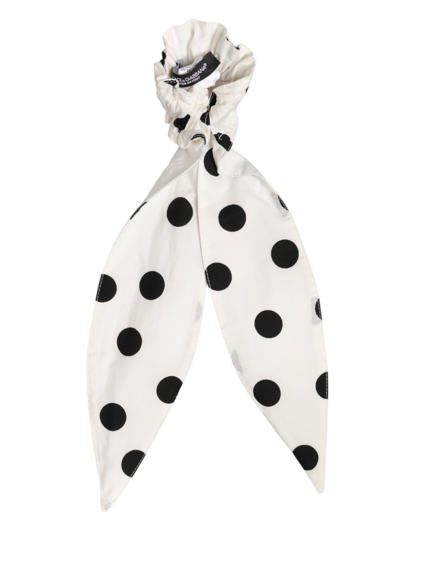 Dolce & Gabbana Scrunchie White Cotton Polka Dot Scarf Tie Accessory Hair