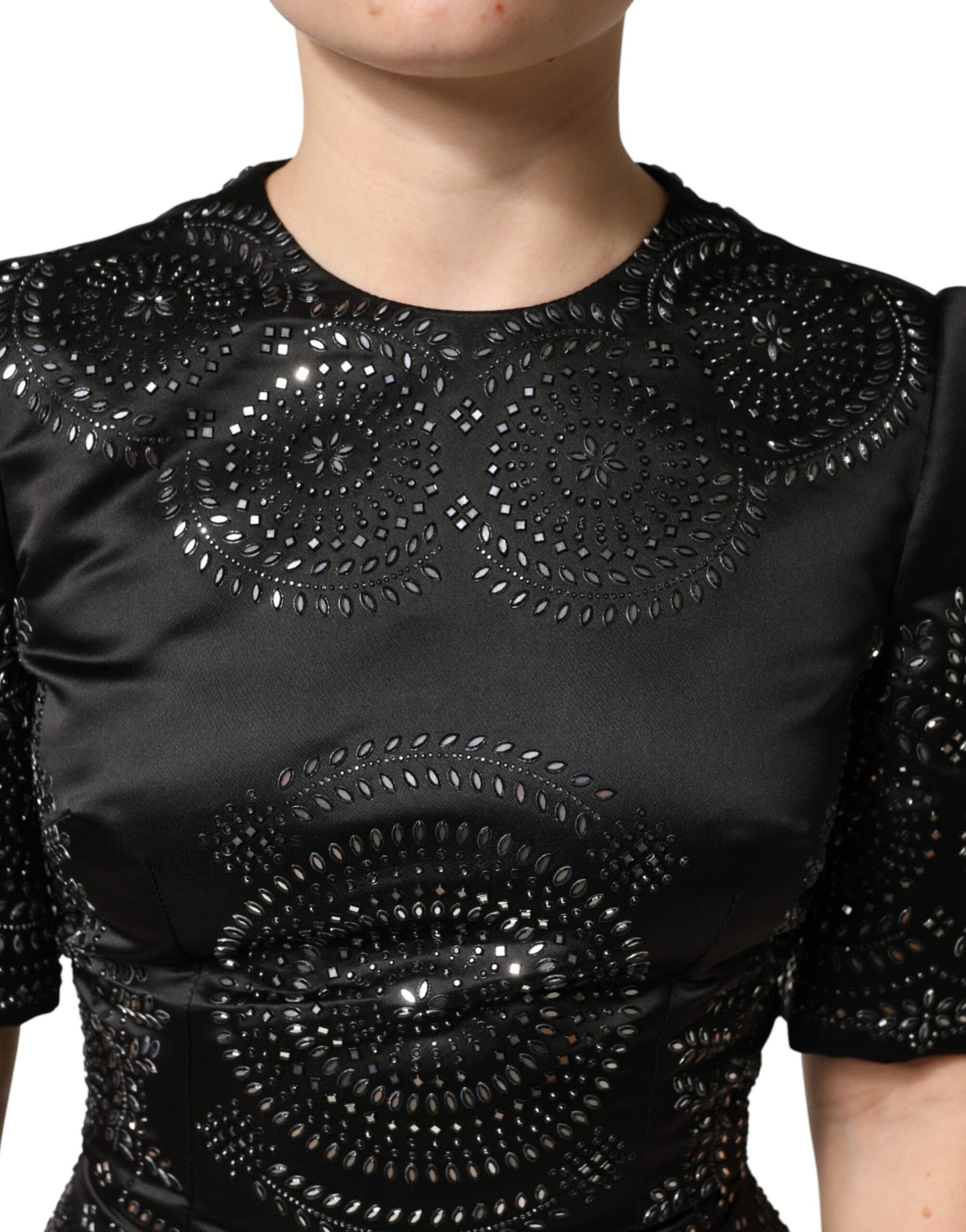 Dolce & Gabbana Black Embellished Short Sleeve Sheath Dress