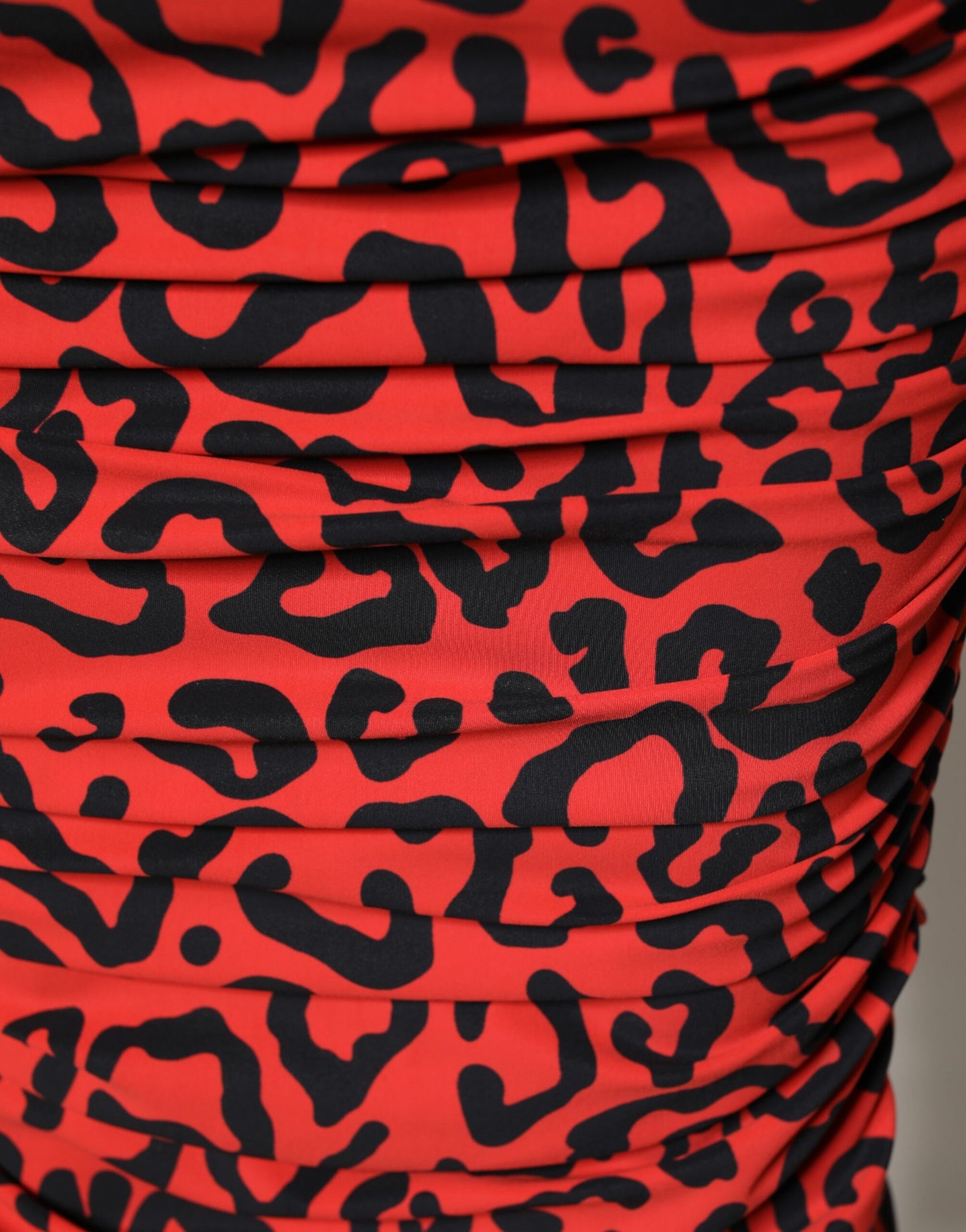 Dolce & Gabbana Red Leopard Print Nylon Sheath Midi Dress