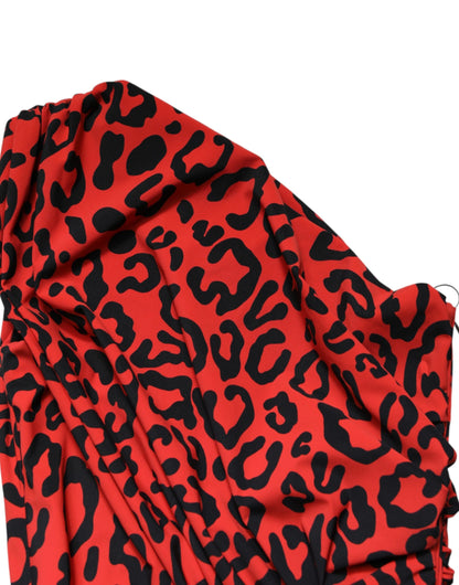 Dolce & Gabbana Red Leopard Print Nylon Sheath Midi Dress