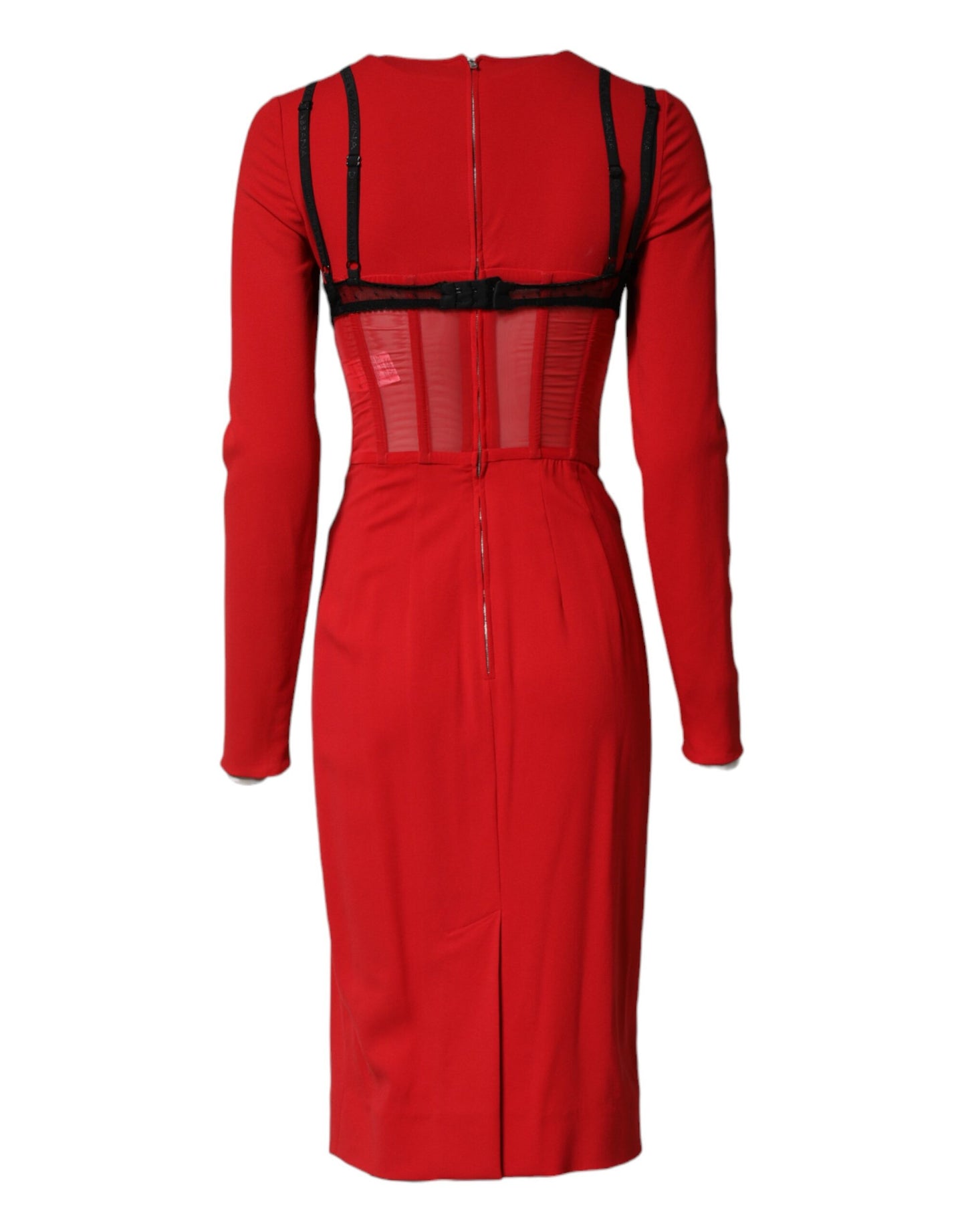 Dolce & Gabbana Black Red Contrasting Bra Cady Midi Dress