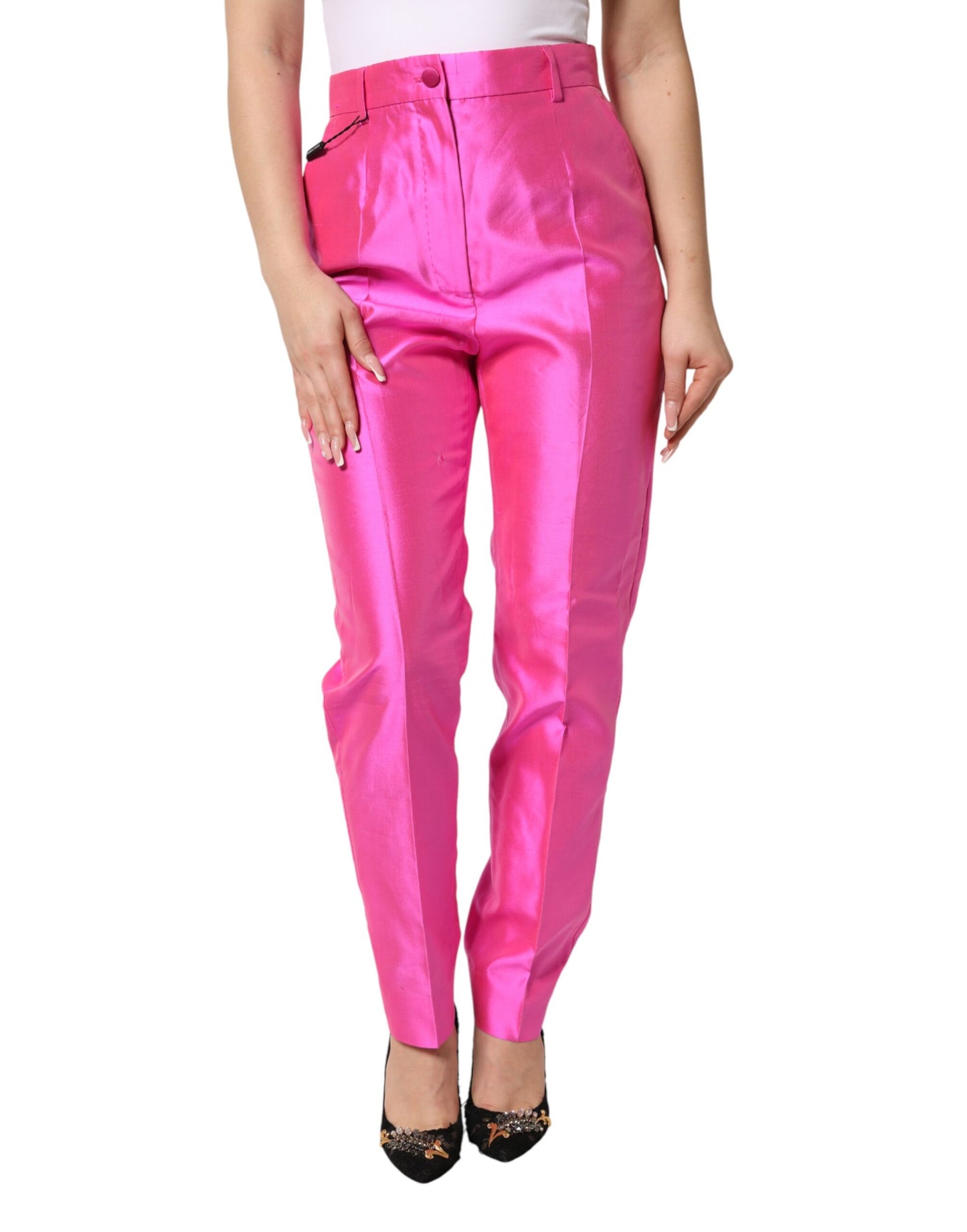 Dolce & Gabbana Pink Silk High Waist Dress Trousers Pants