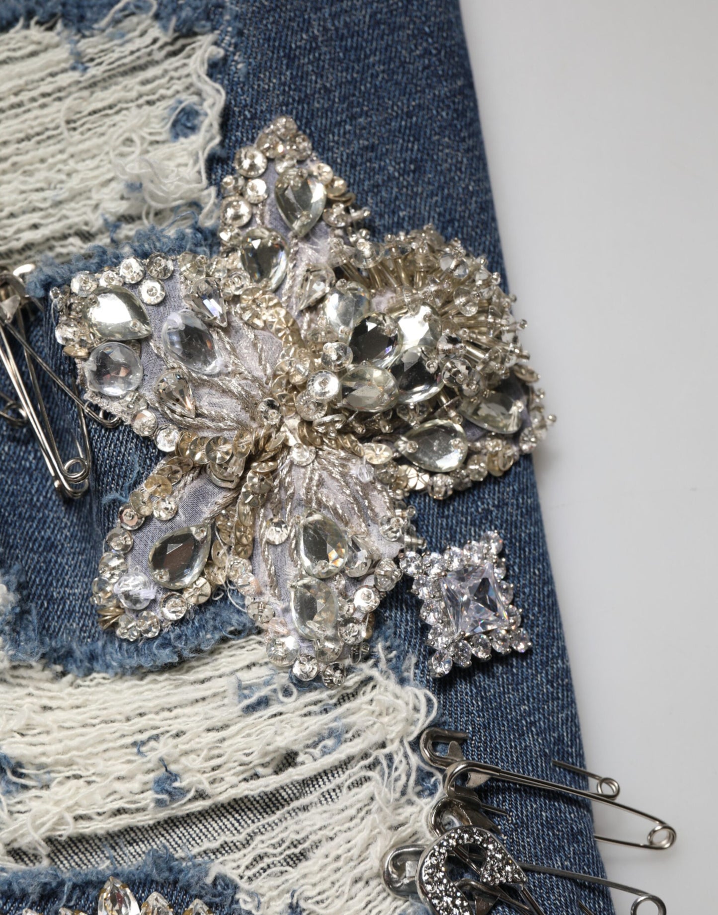 Dolce & Gabbana Blue Cotton Rhinestone Embellish Denim Jeans