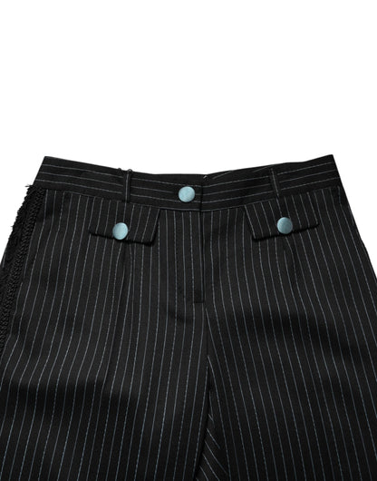 Dolce & Gabbana Black Wool Stripes Cropped Trouser Pants
