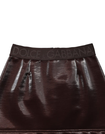 Dolce & Gabbana Dark Brown Cotton Fitted High Waist Mini Skirt