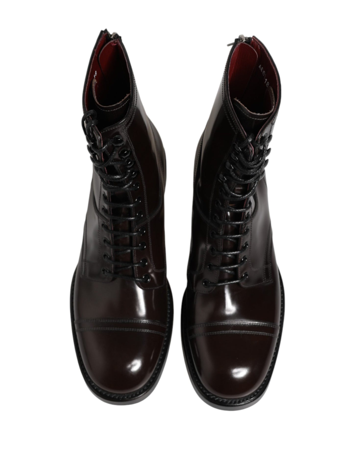 Dolce & Gabbana Black Leather Lace Up Mid Calf Boots Shoes