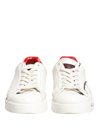 Dolce & Gabbana White Red Portofino Low Top Men Sneakers Shoes