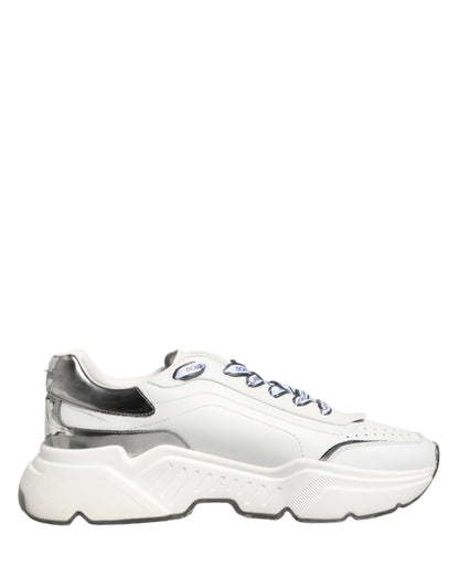 Dolce & Gabbana White Silver Daymaster Low Top Sneakers Shoes