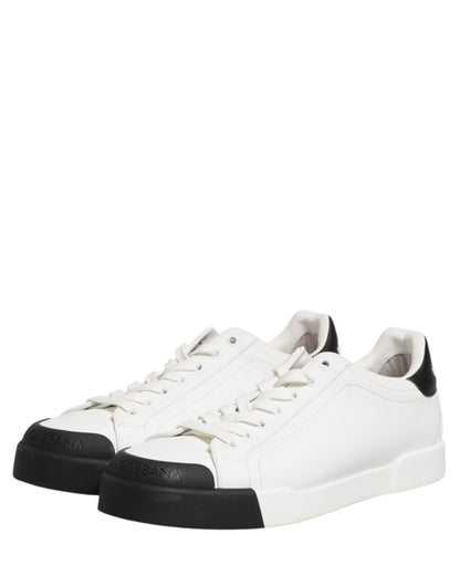 Dolce & Gabbana Black White Leather Low Top Sneakers Shoes