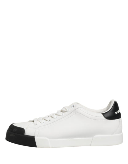 Dolce & Gabbana Black White Leather Low Top Sneakers Shoes