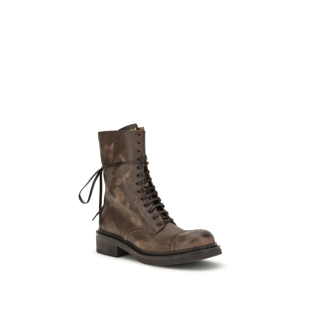 Miu Miu Brown Rubber Lace-Up Boots