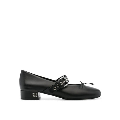Miu Miu Black Calfskin Mid Heel Pumps